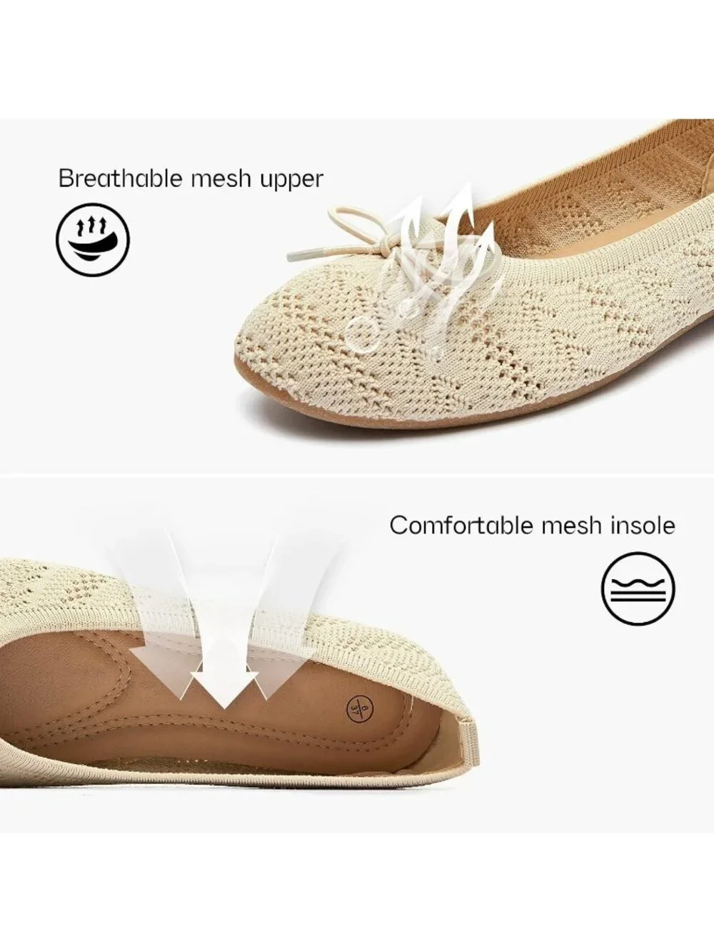 Women's Apricot Crochet Lace Round Toe Solid Comfortable Low Heel Ballet Flats
